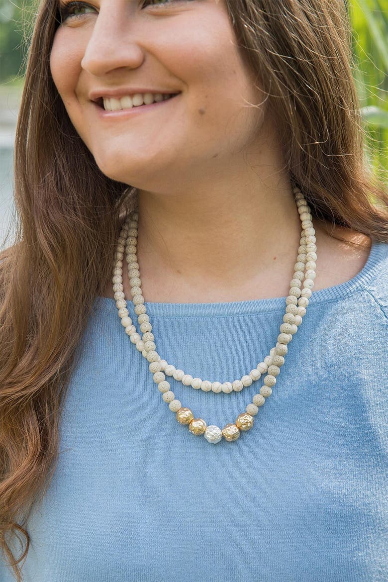 Dohara Natural Stone Beaded Double Strand Necklace, Alternate, color, CREAM
