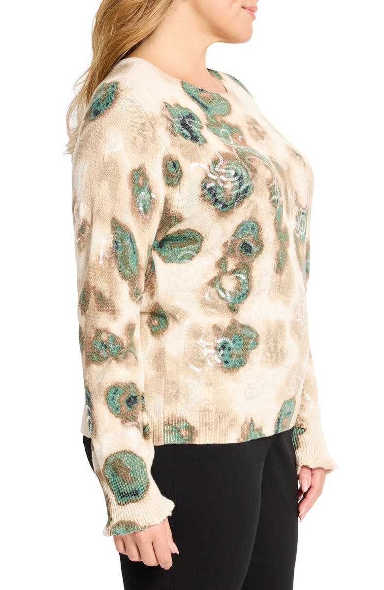 NIC+ZOE Camo Shine Crewneck Cotton Blend Sweater, Alternate, color, Neutral Multi