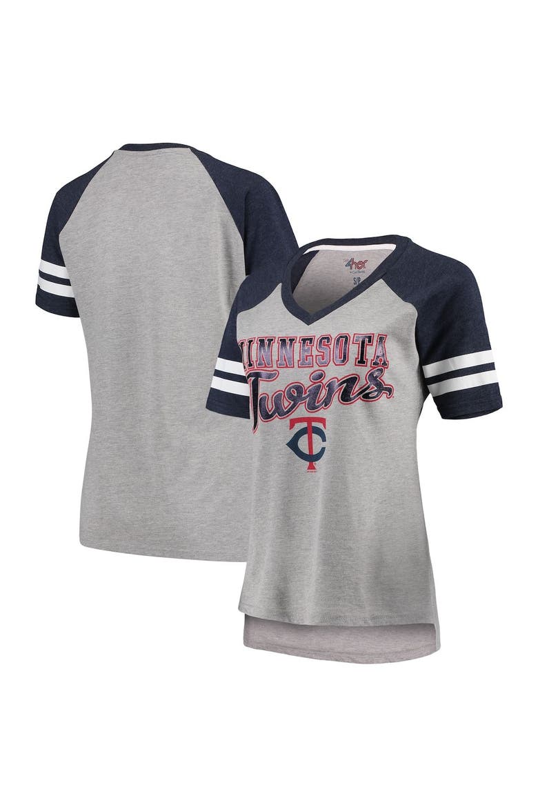 Women's G-III 4Her by Carl Banks Gray/Navy Minnesota Twins Goal Line Raglan V-Neck T-Shirt, Alternate, color, Gray
