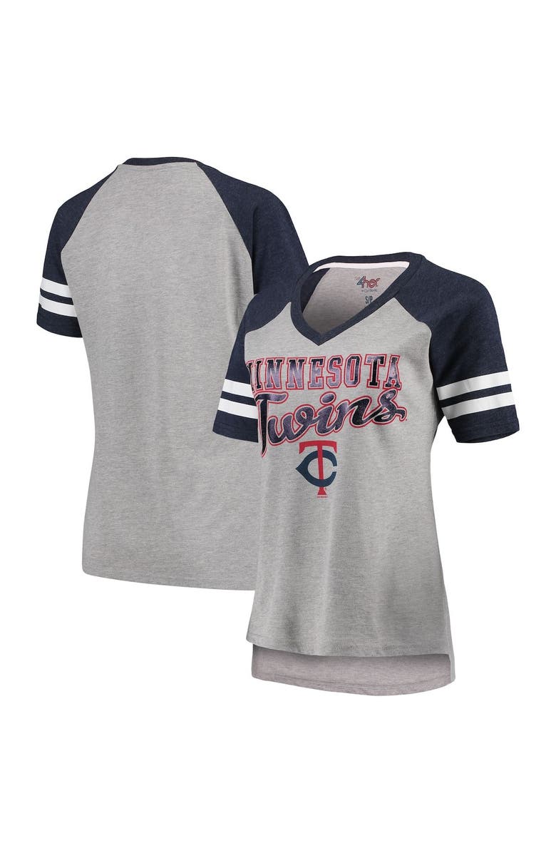 G-III 4HER BY CARL BANKS Women's G-III 4Her by Carl Banks Gray/Navy Minnesota Twins Goal Line Raglan V-Neck T-Shirt, Alternate, color,