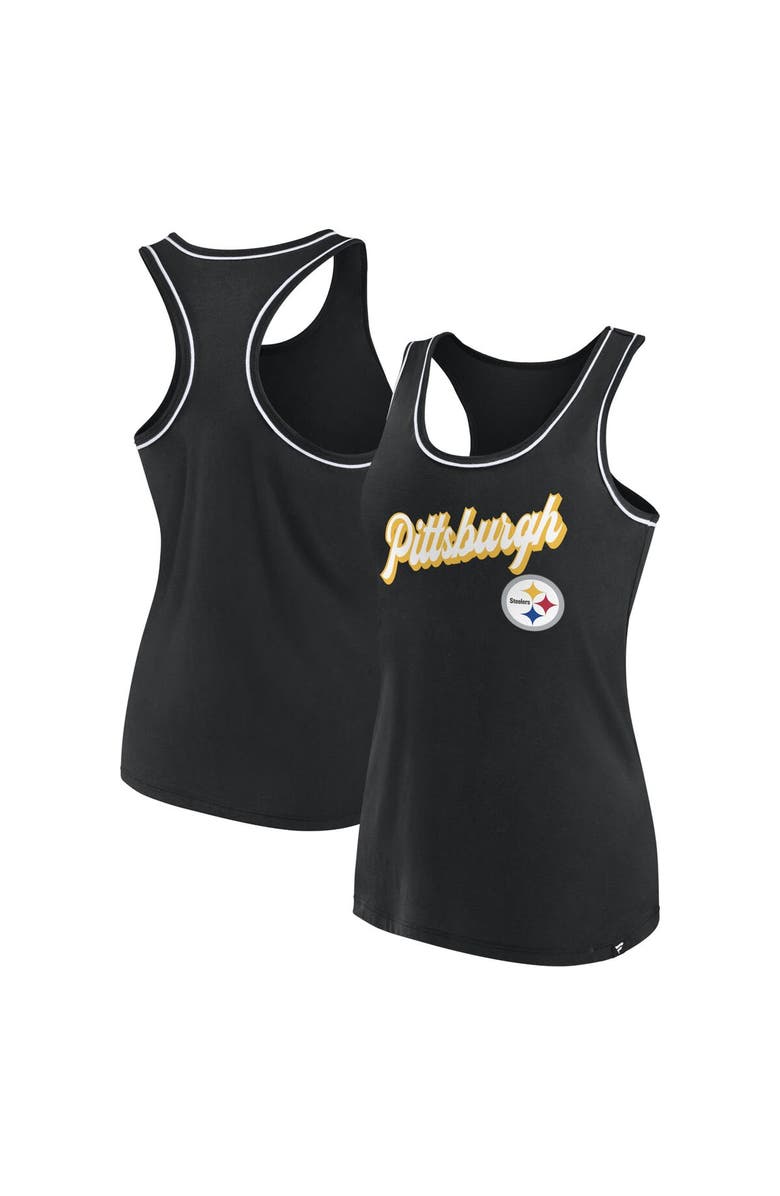 FANATICS Women's Fanatics Branded Black Pittsburgh Steelers Wordmark Logo Racerback Scoop Neck Tank Top, Alternate, color, 