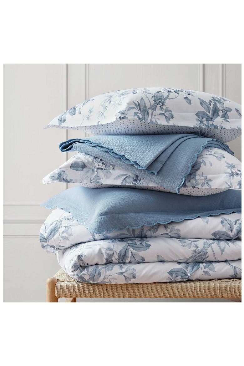 Songbird Floral Cotton Sateen Duvet Set, Alternate, color, WHITE/ BLUE