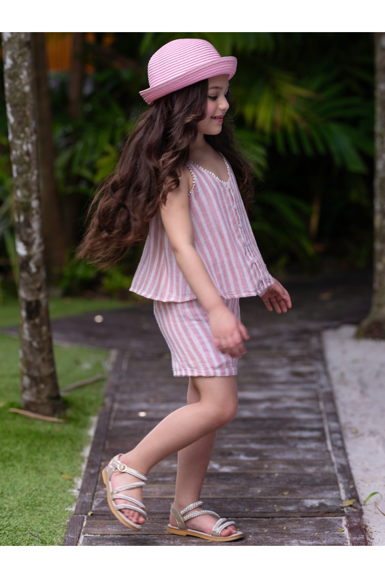 Sandy Stripes Cotton Sleeveless Top and Short Set, Alternate, color, Pink