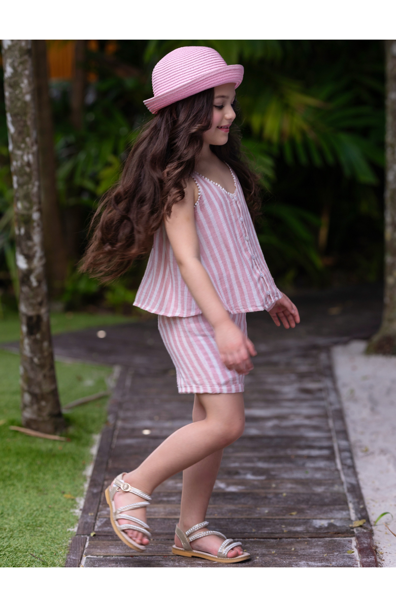 Mia Belle Girls Sandy Stripes Cotton Sleeveless Top and Short Set, Alternate, color, Pink