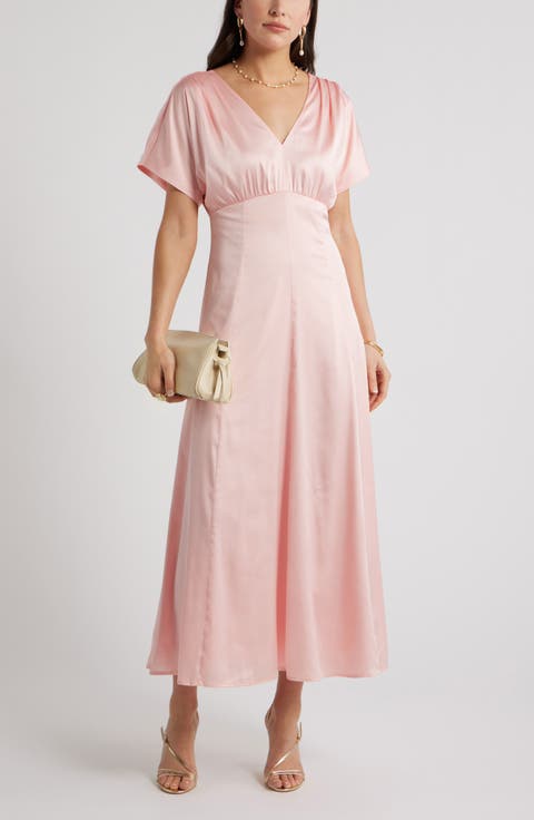 Seamed Stretch Satin Maxi Dress