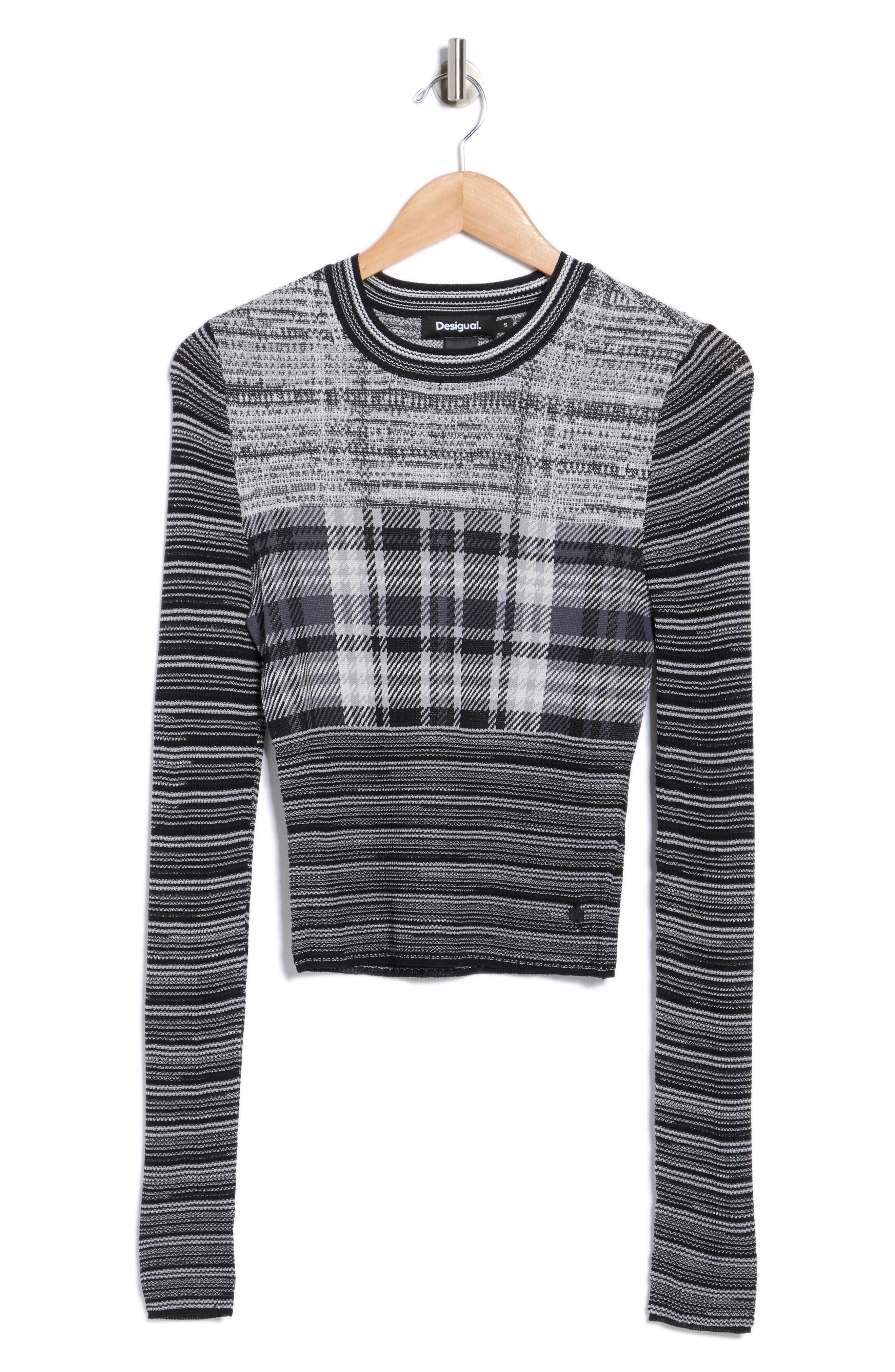 Desigual Mixed Stripe Long Sleeve Crop Top