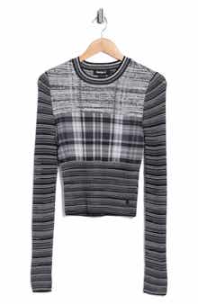 Desigual Mixed Stripe Long Sleeve Crop Top