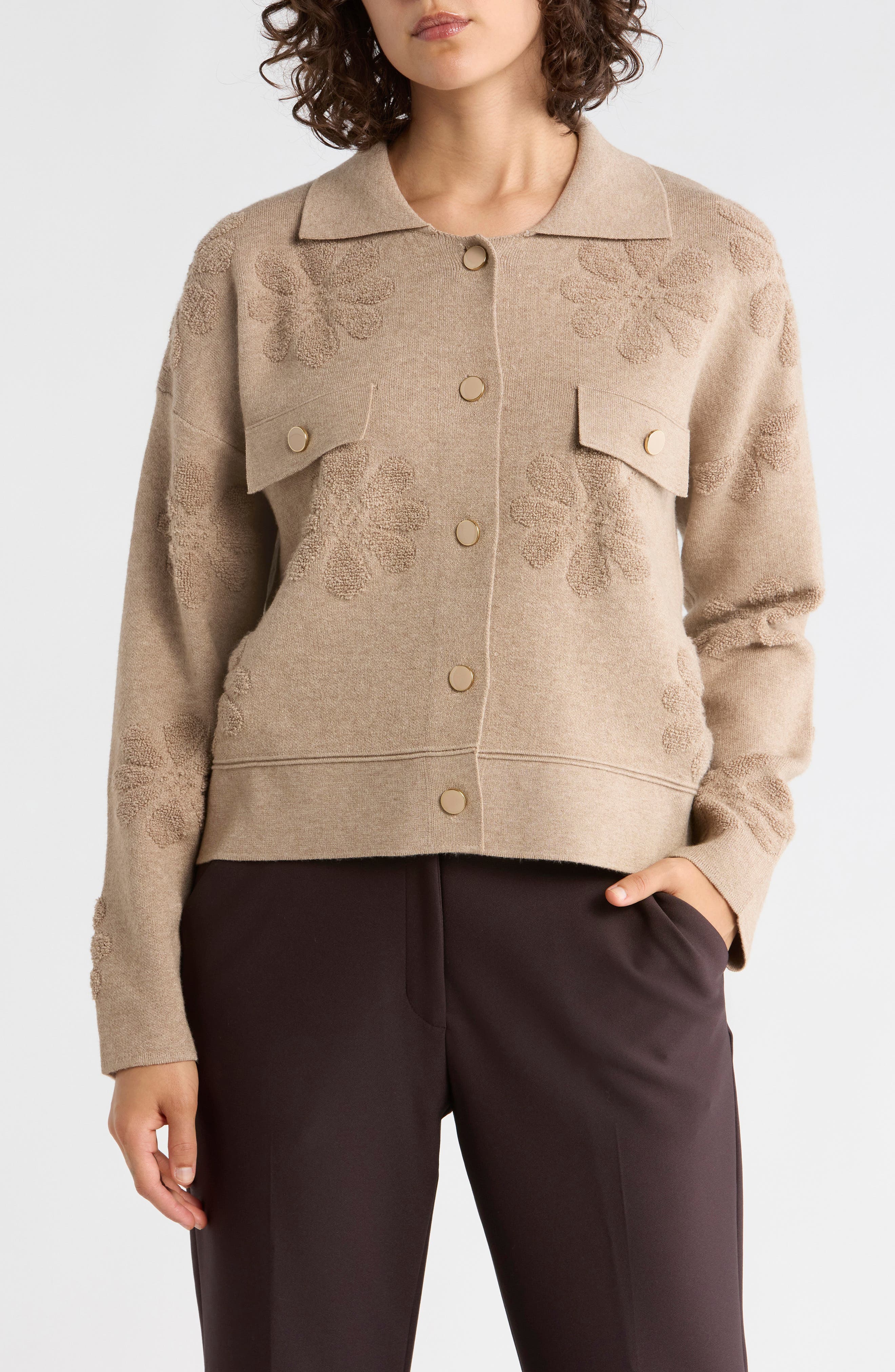 CYRUS Floral Textured Sweater Jacket