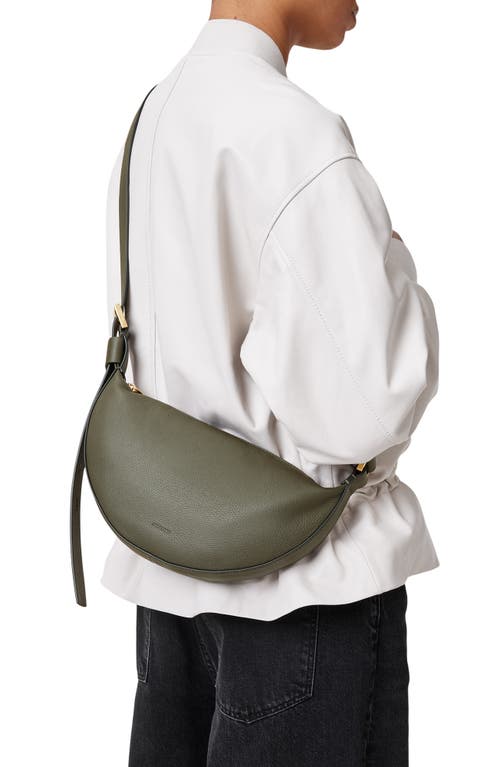 Allsaints Half Moon Leather Crossbody Bag In Green