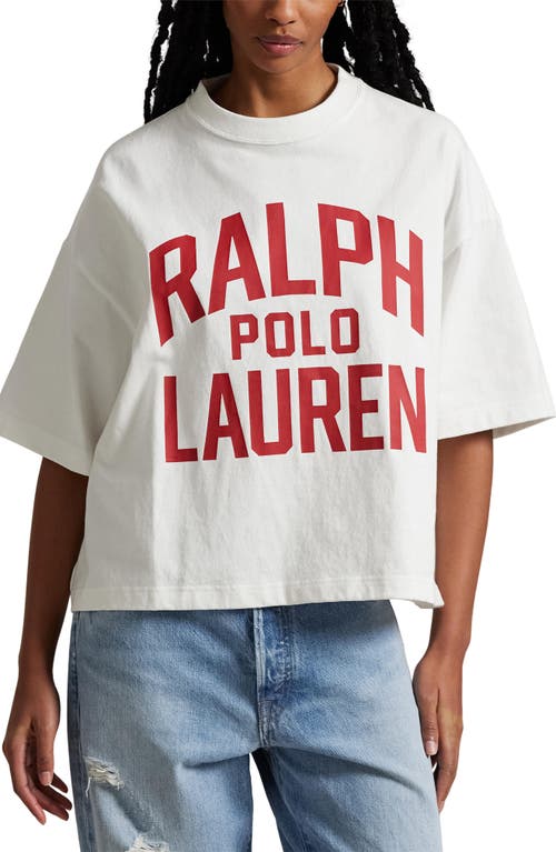 Shop Polo Ralph Lauren Logo Oversize Cotton Graphic T-shirt In Antique White