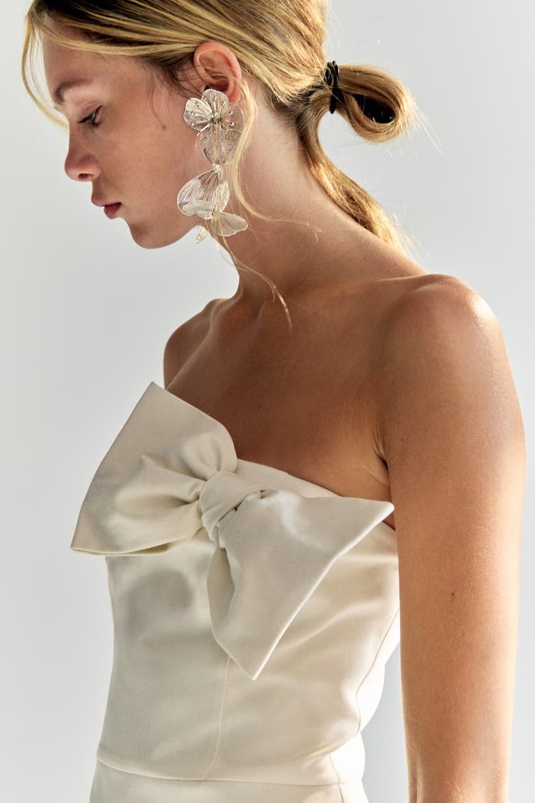 Bow-detail Bandeau Dress, Alternate, color, Ivory