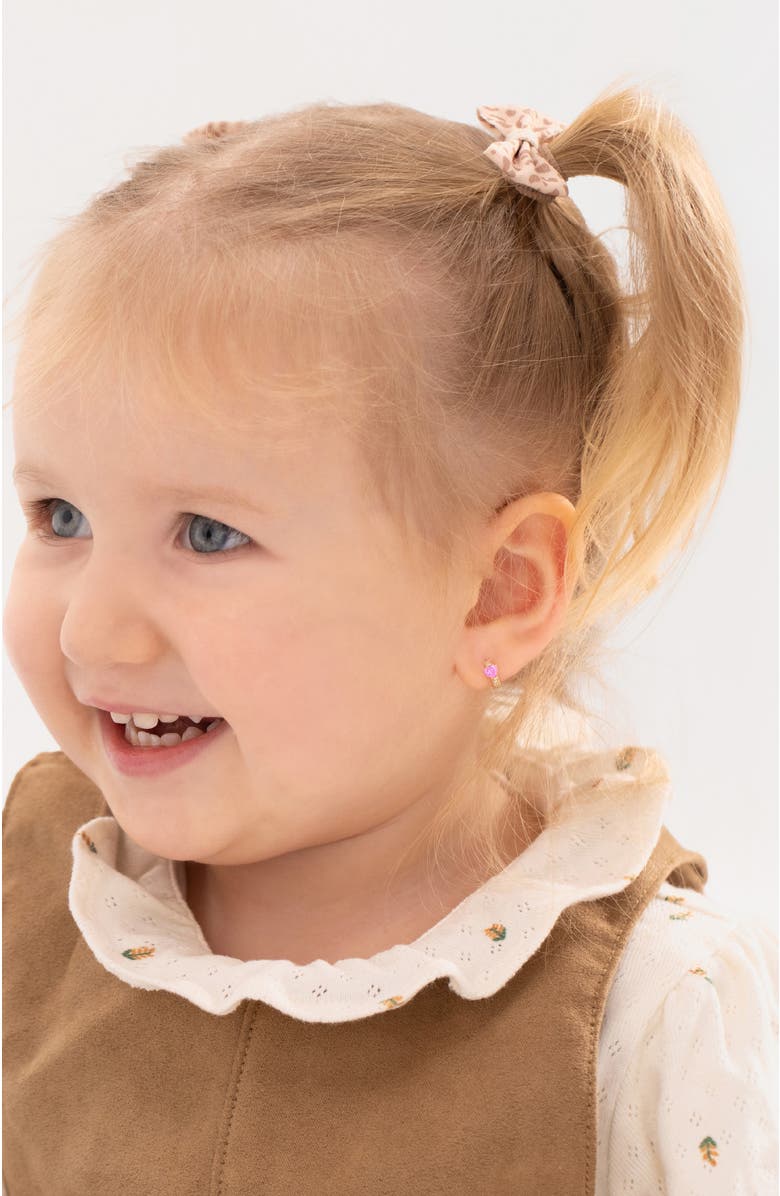 In Season Jewelry 14k Pink Love Heart Hoops, Alternate, color, Pink