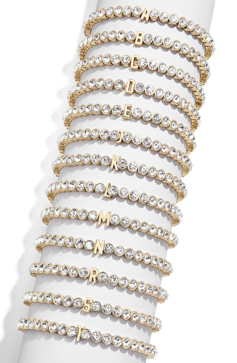 BaubleBar Initial Crystal Beaded Stretch Bracelet, Alternate, color,
