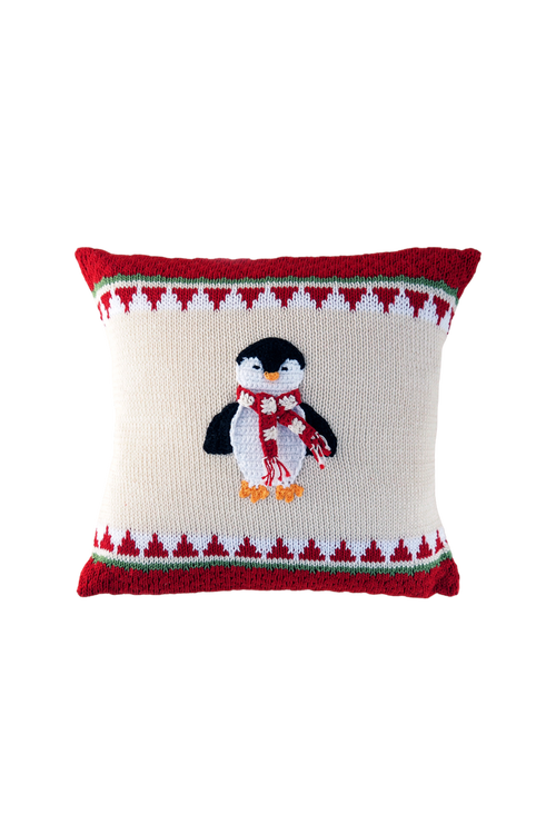 Melange Collection 10" Penguin Pillow in Red 