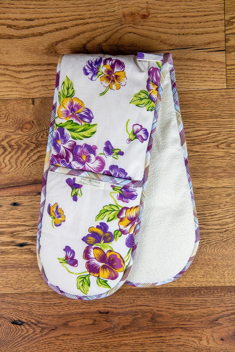Pansies Double Pot Mitt, Alternate, color, Ecru