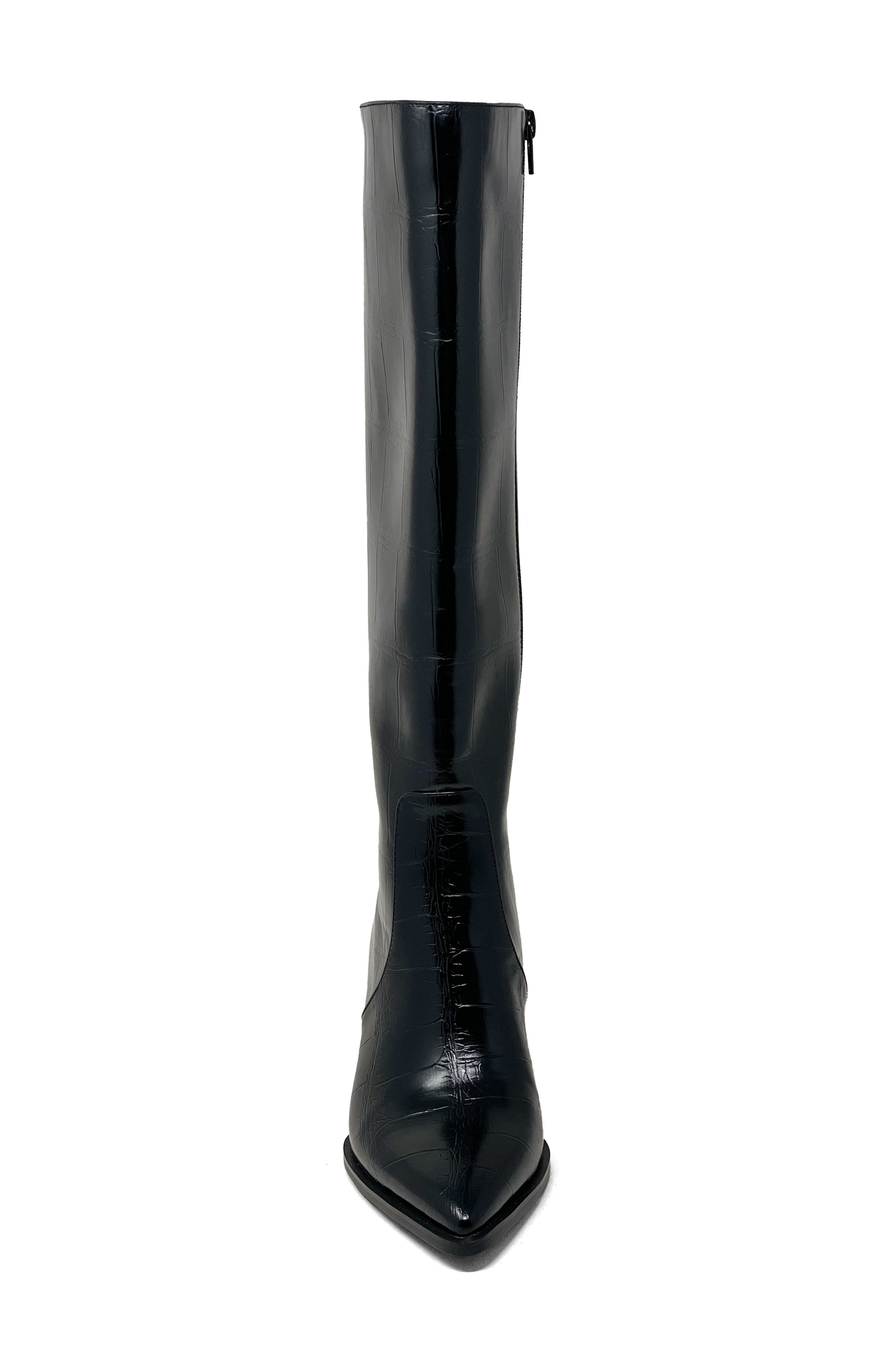 SHUSHOP Vanessa Pointed Toe Knee High Kitten Boot, Alternate, color, Black Croco