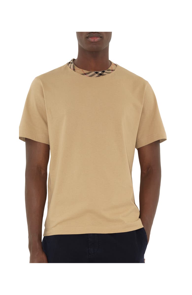 Burberry Check Trim Cotton T-shirt, Alternate, color, Flax Beige