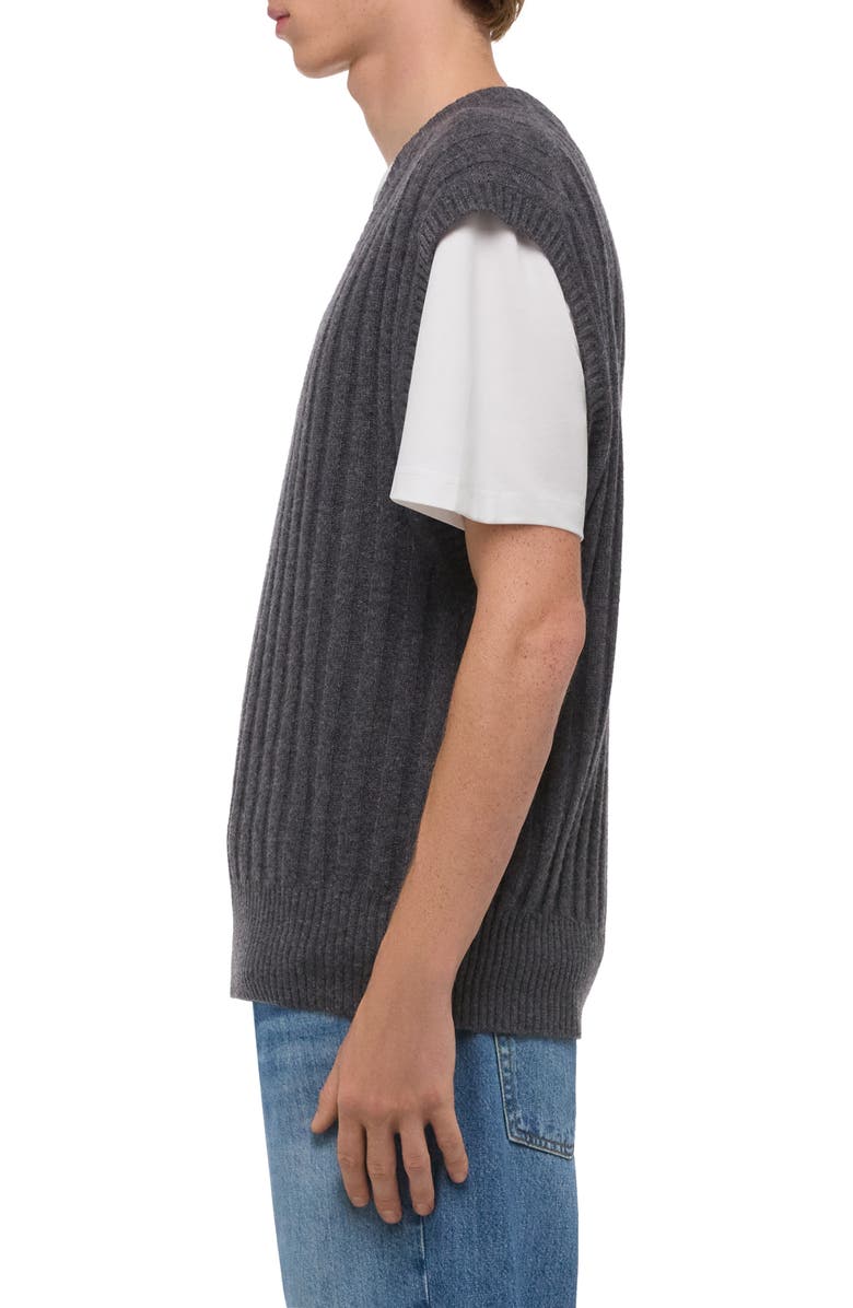 Helmut Lang Zephir Oversize V-Neck Ribbed Wool Blend Sweater Vest, Alternate, color, Charcoal