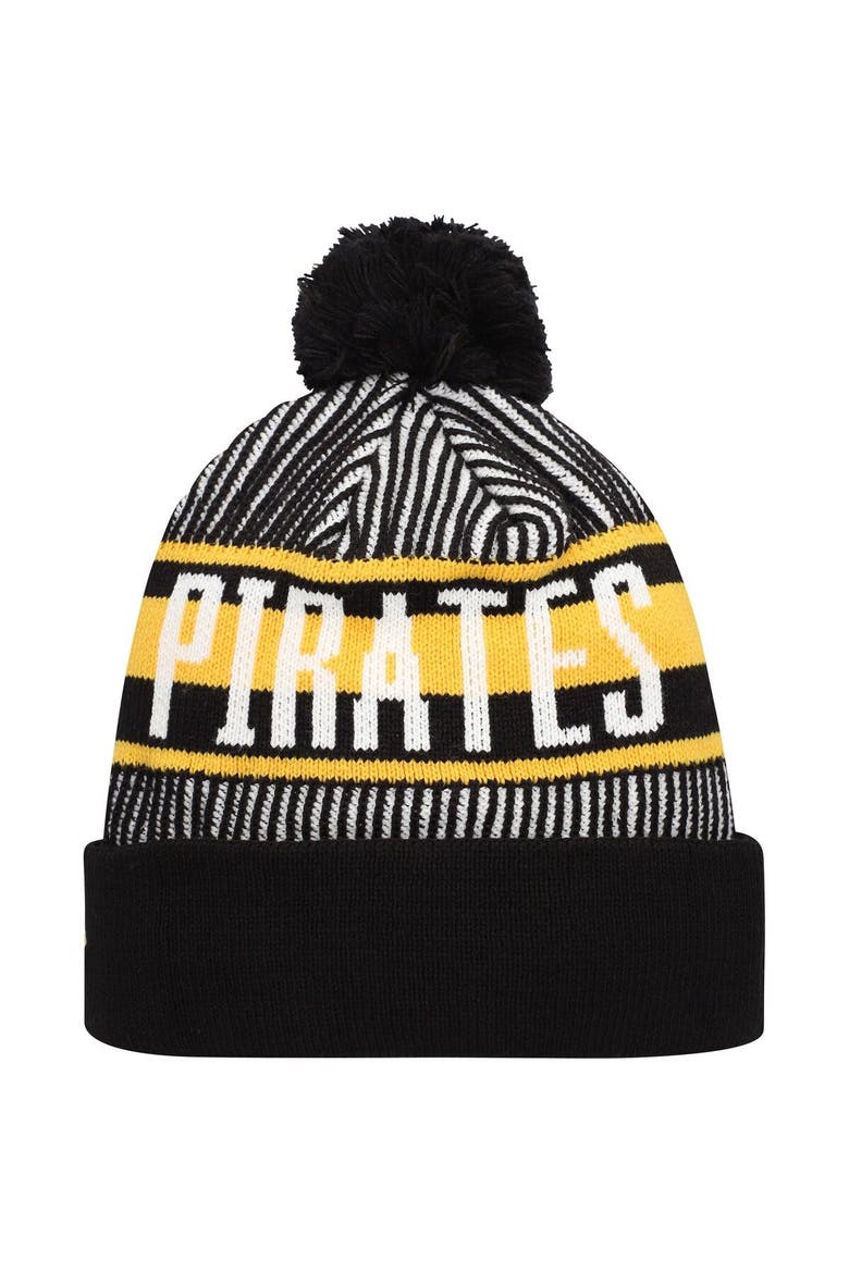 Men's New Era Black Pittsburgh Pirates Striped Cuffed Knit Hat with Pom, Main, color, Black