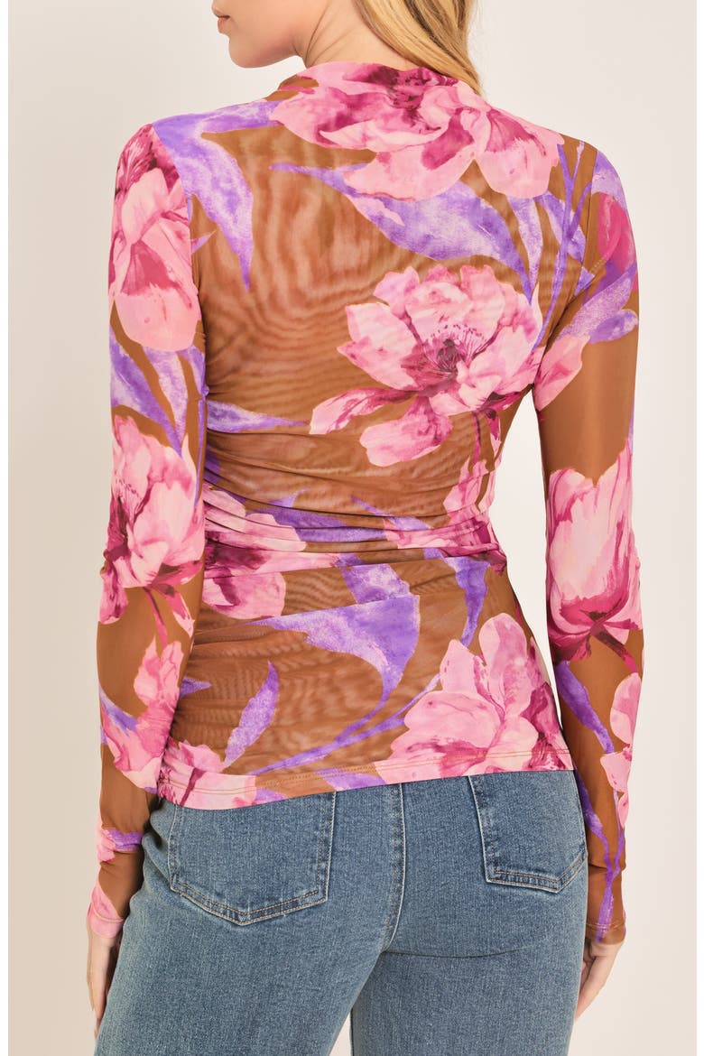 Mesh Mock Neck Top, Alternate, color, BROWN PINK MULTI
