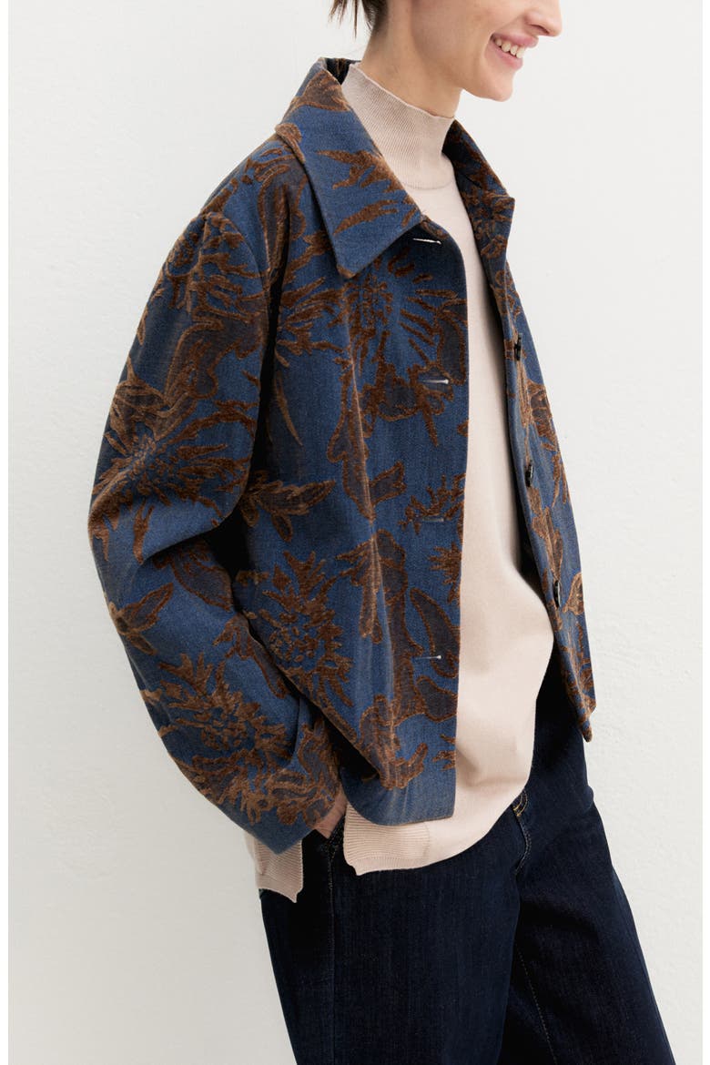 Jacquard Stand Collar Jacket, Alternate, color, BLUE JEANS