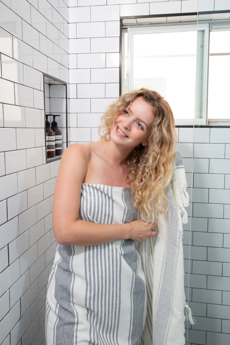 Sauna Stripe Organic Terry Cloth Lined Turkish Towel, Alternate, color, Dark Grey