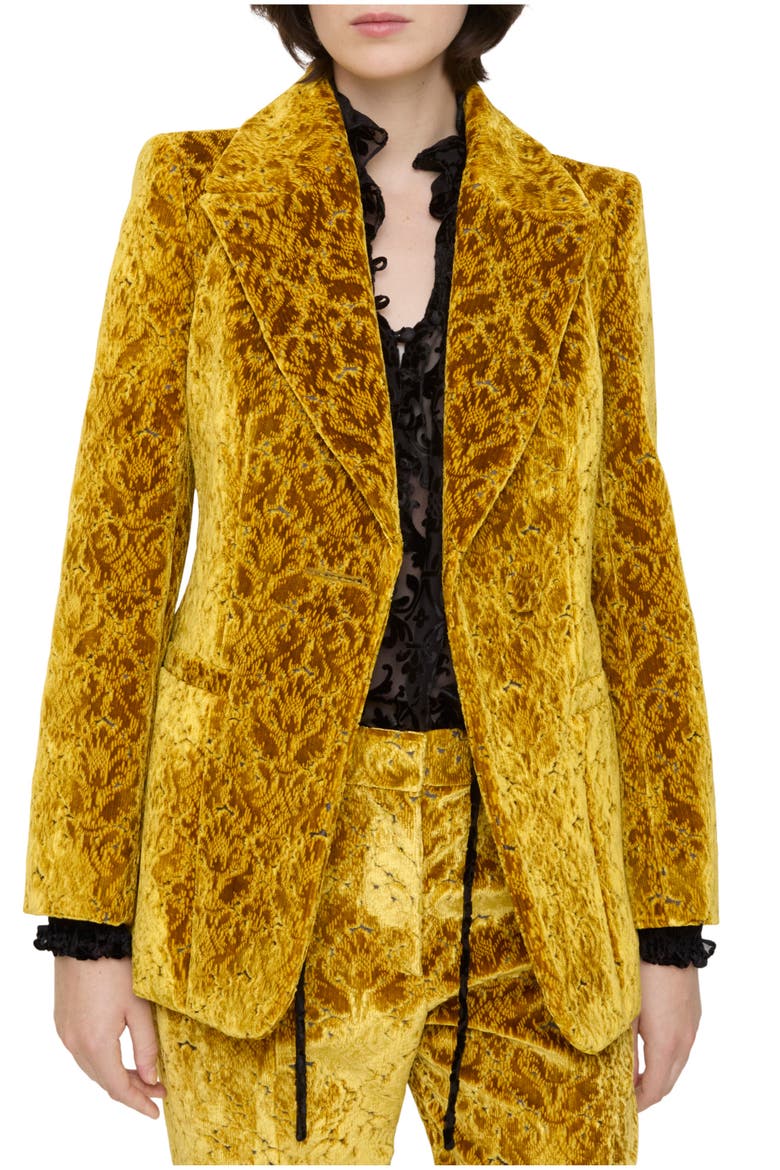 Baroque Velvet Blazer, Main, color, Pear yellow