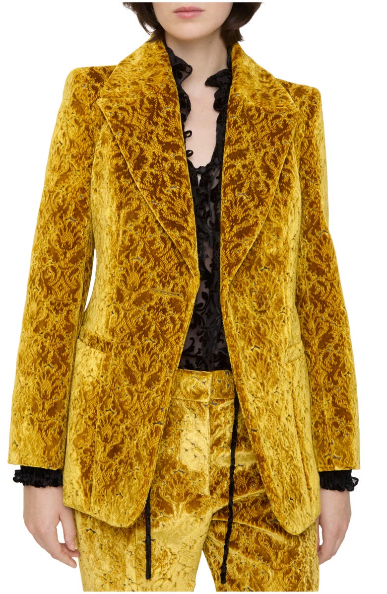 Burberry Baroque Velvet Blazer, Main, color, Pear Yellow