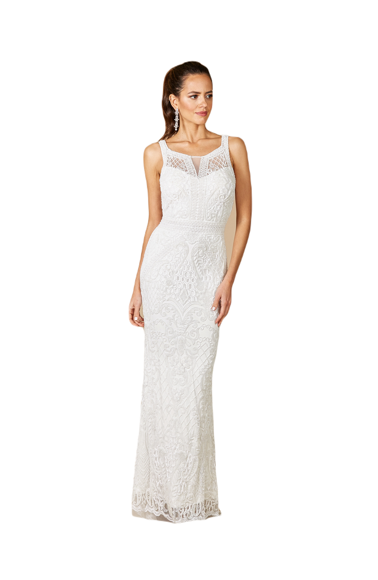LARA New York Foster High-Neck Sleeveless Wedding Gown, Main, color, Ivory