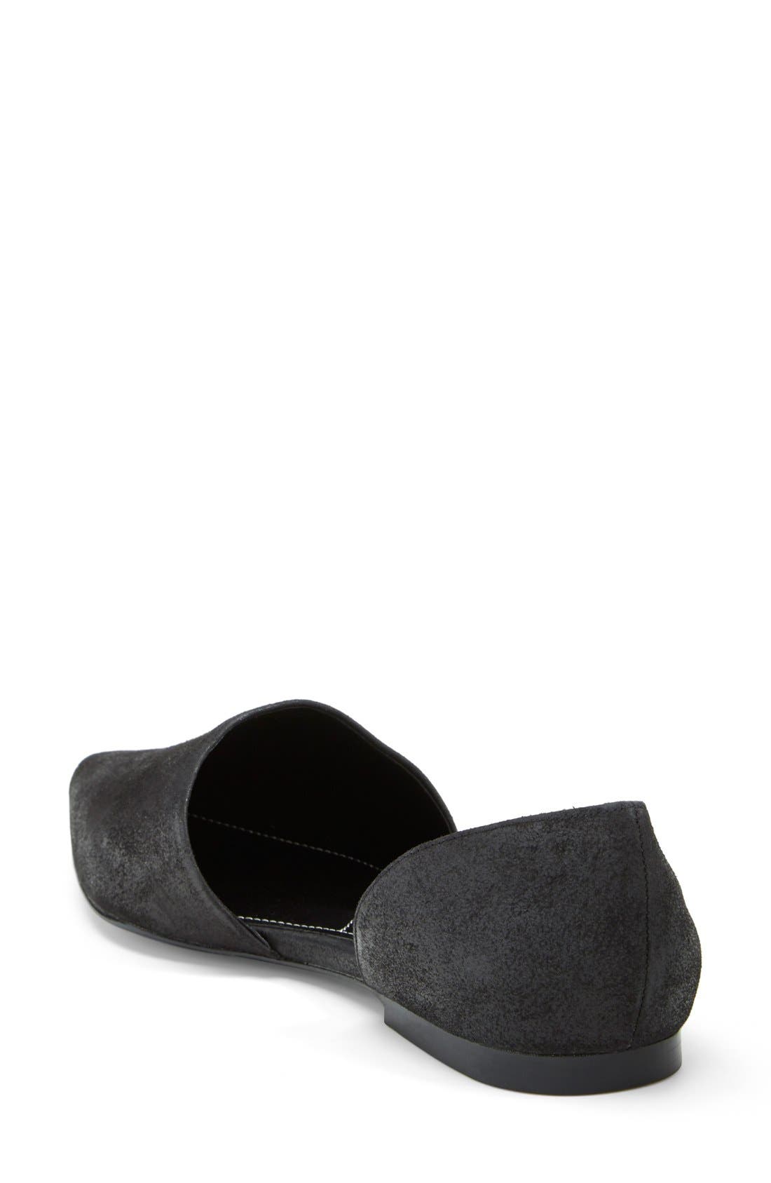 'Kenny' Pointy Toe d'Orsay Flat, Alternate, color, BLACK LEATHER