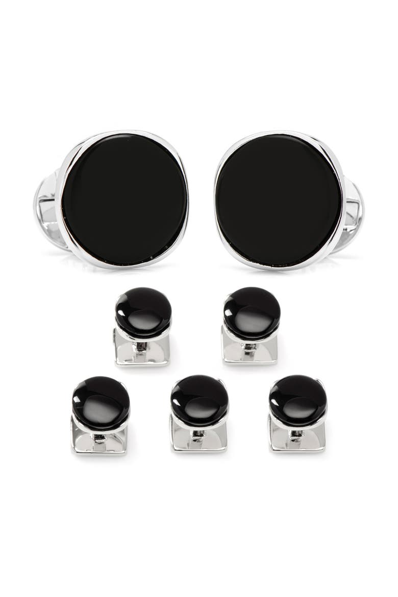 Formal Onyx Cuff Links & Studs Set, Main, color, BLACK