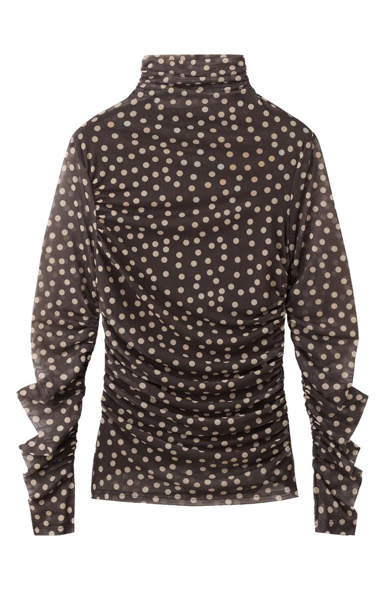 MANGO Polka Dot Ruched Turtleneck Mesh Top, Main, color, 