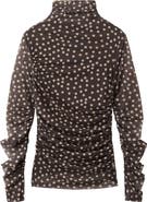 MANGO Polka Dot Ruched Turtleneck Mesh Top