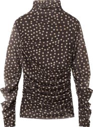 MANGO Polka Dot Ruched Turtleneck Mesh Top