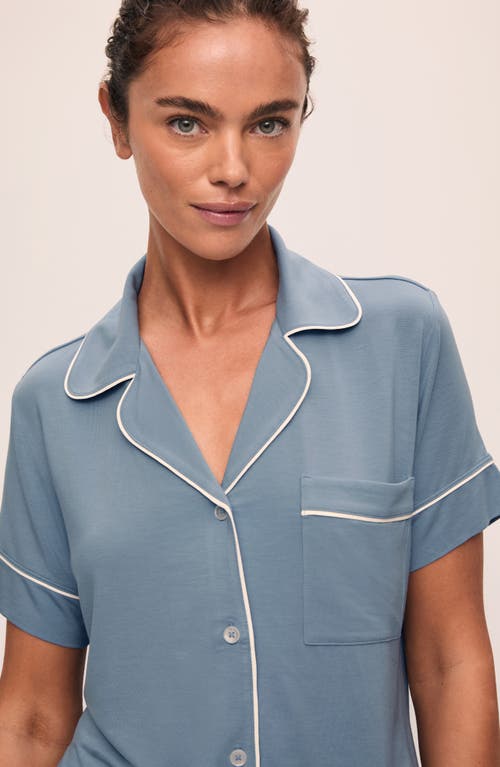 Eberjey Gisele Relaxed Jersey Knit Short Pajamas In Faded Denim/ivory