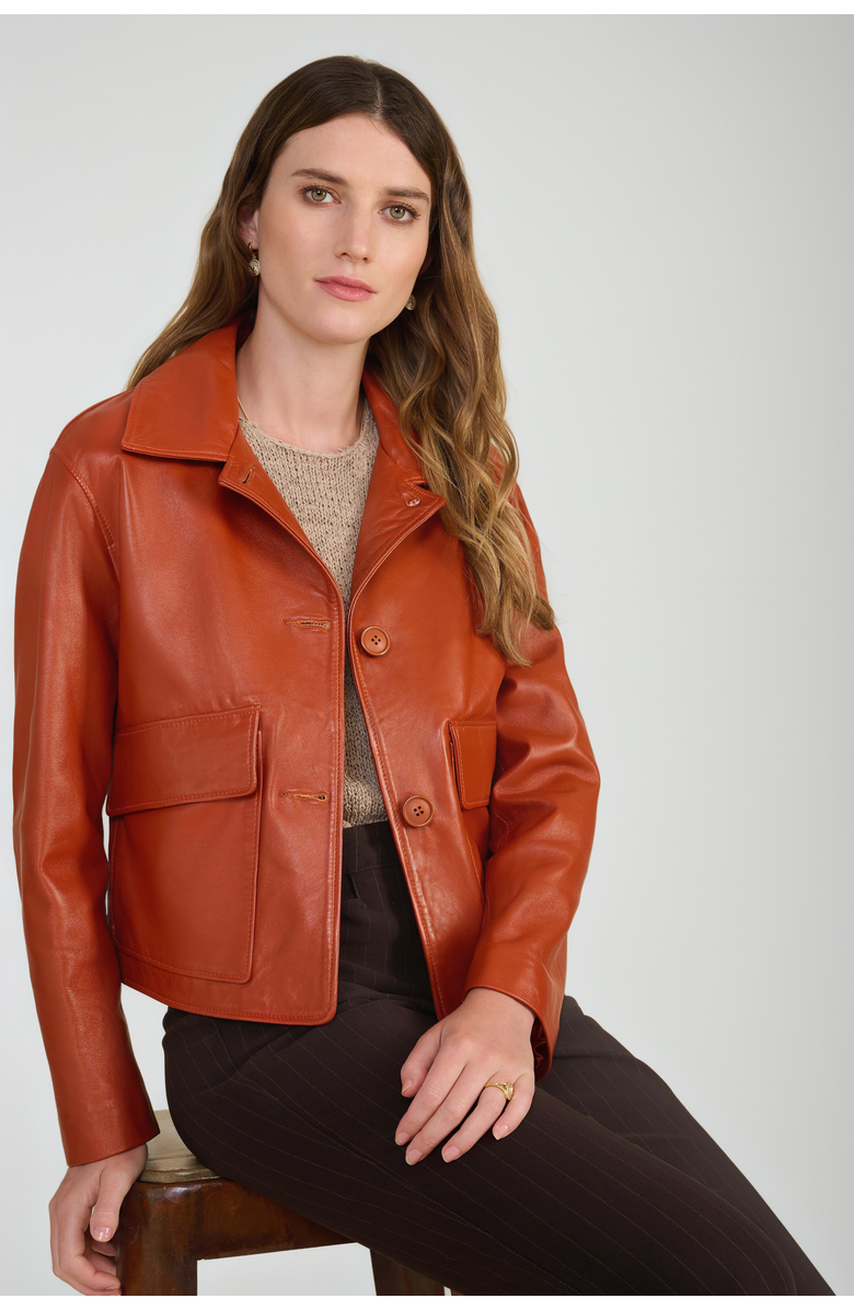 Furniq UK Ella Leather Jacket, Alternate, color, Whiskey