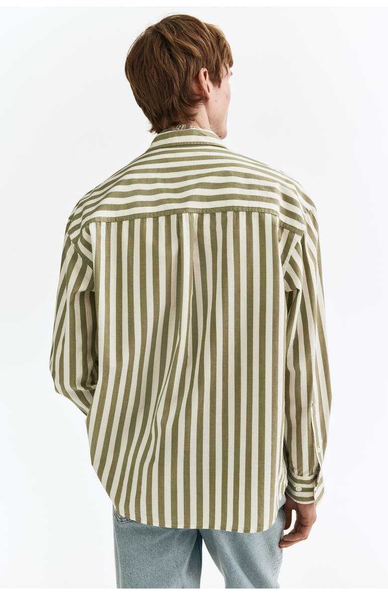 H&M Relaxed Fit Poplin Shirt, Alternate, color, Khaki Green/Striped