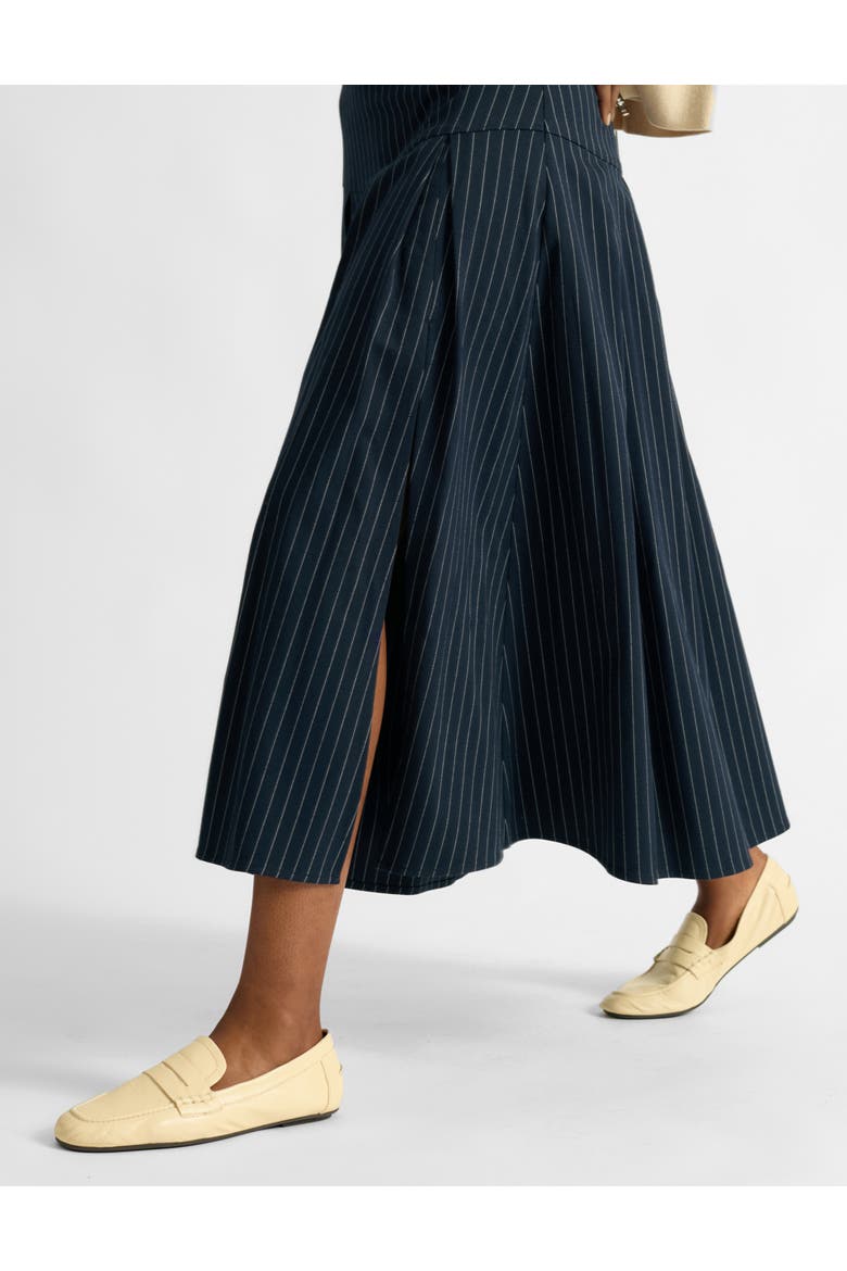 Pinstripe Midi Skirt, Alternate, color, Navy