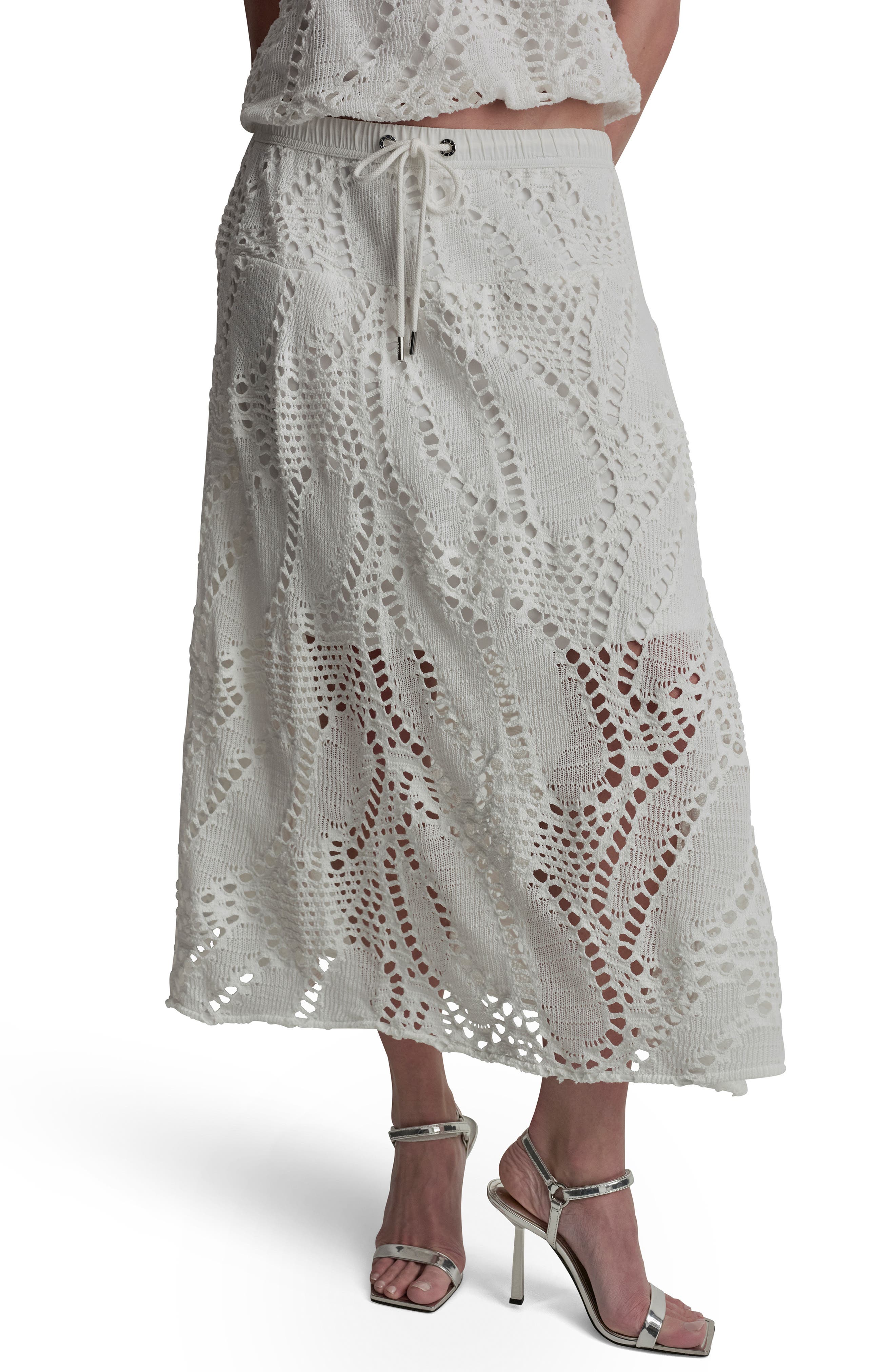 DKNY Crochet Leaf Midi Skirt