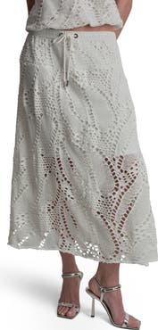 DKNY Crochet Leaf Midi Skirt