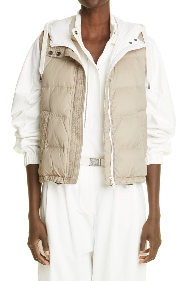 Brunello Cucinelli Bruno Cucinelli Hooded Down & Feather Fill Vest, Main, color,