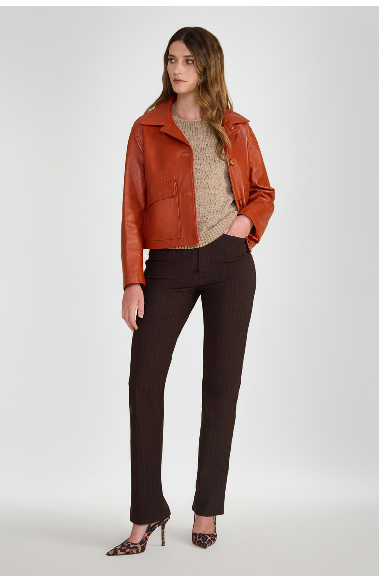 Furniq UK Ella Leather Jacket, Alternate, color, Whiskey