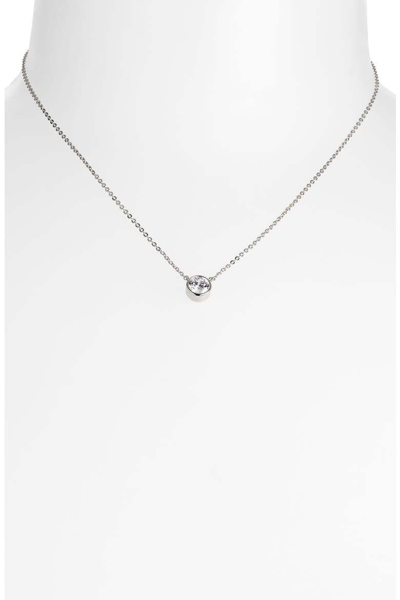Solitaire Bezel Pendant Necklace, Alternate, color, CLEAR- SILVER