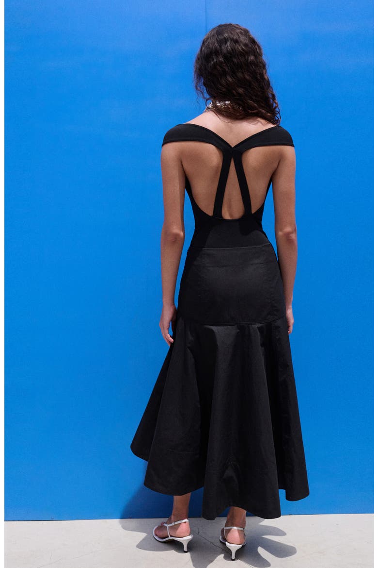 Stitching A-Line Maxi Skirt, Alternate, color, BLACK