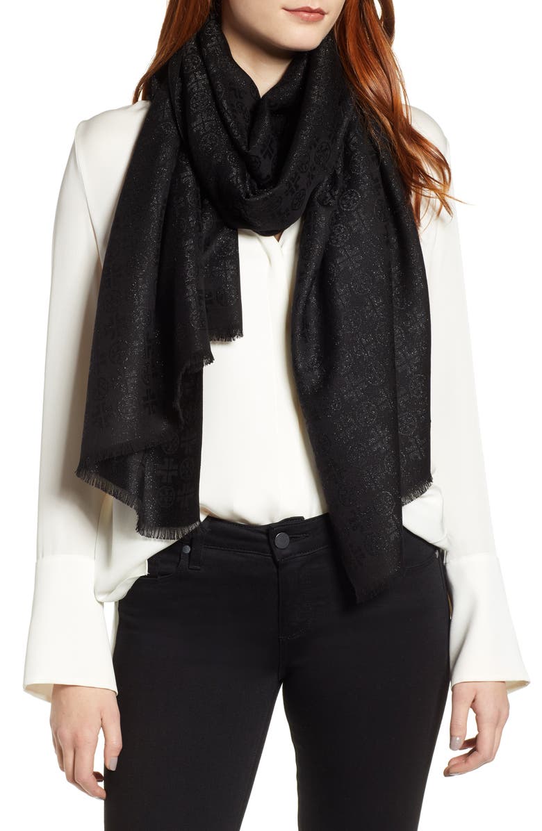 Tory Burch Traveler Jacquard Oblong Scarf, Main, color, 