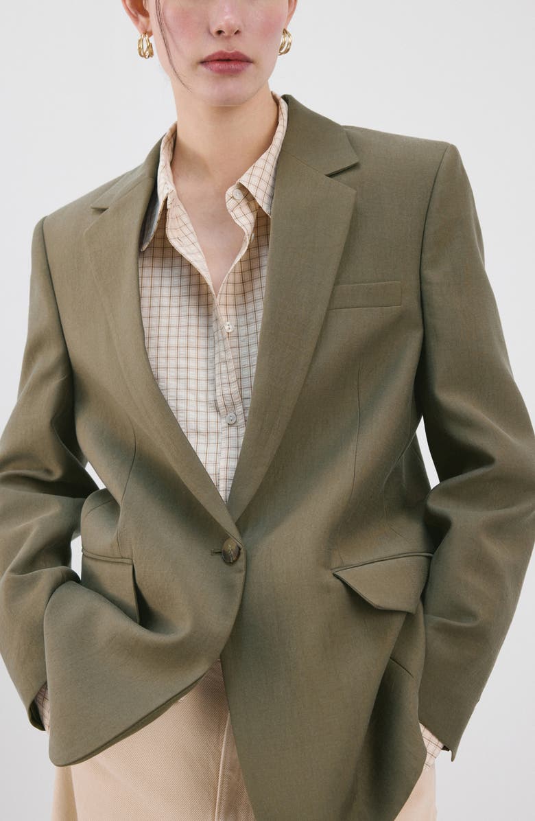 MANGO Americana Lisa One-Button Blazer, Main, color, Green