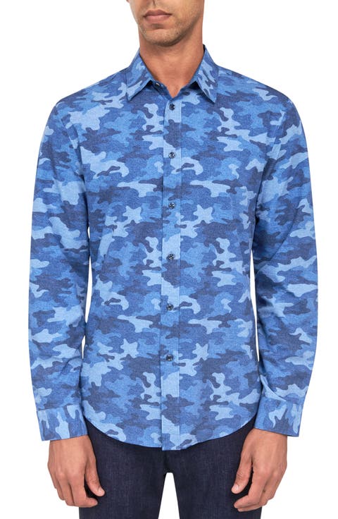 Slim Fit Denim Camo 4-Way Stretch Performance Long Sleeve Shirt