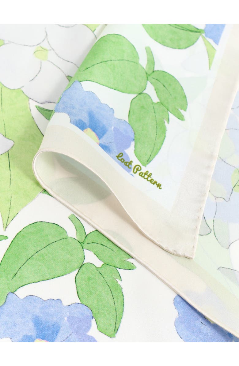 Lost Pattern "Rosebay" Silk Bandana Scarf, Alternate, color, Silver & Blue