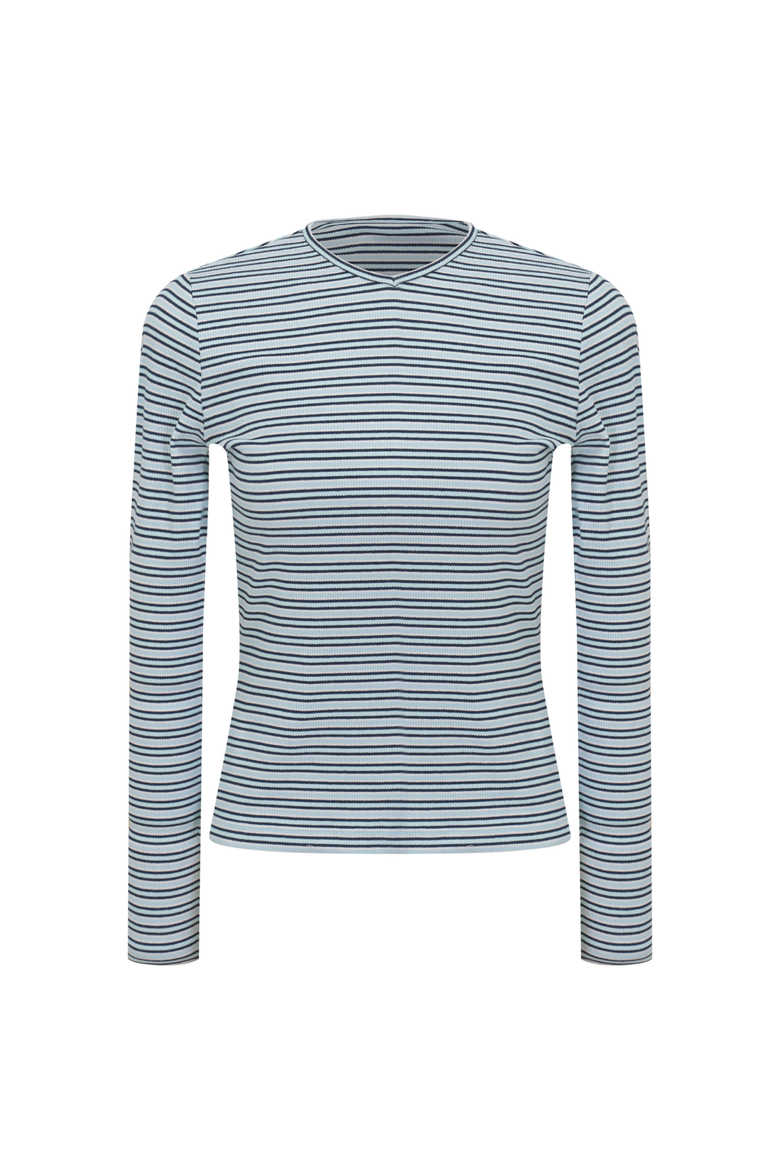 Dolman V-Neck Striped Long Sleeve Tee, Main, color, Denim