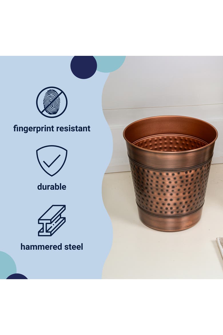Riley Modern Classic Hammered Steel Accent 2 Gal Waste Bin, Alternate, color, Antique Copper